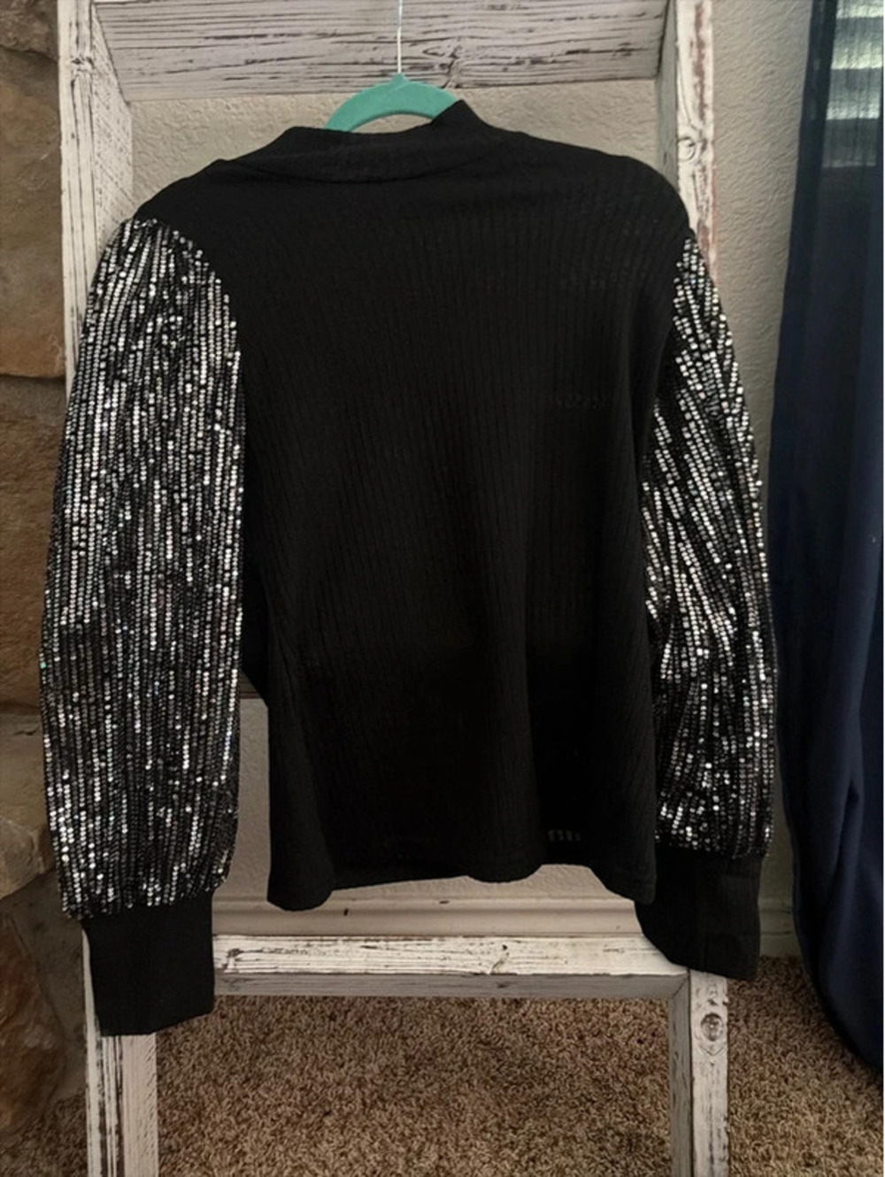 Black Turtleneck with Sequin Sleeves